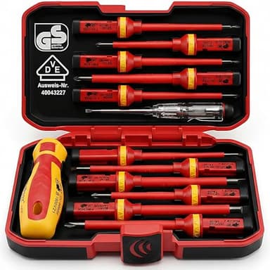 1000V Insulated Electrician Screwdriver Set - 13-Piece Professional Electrical Screwdriver Set Insulation Handle CRV Steel Magnetic Phillips Slotted Pozi Torx Tips VDE & GS Certified