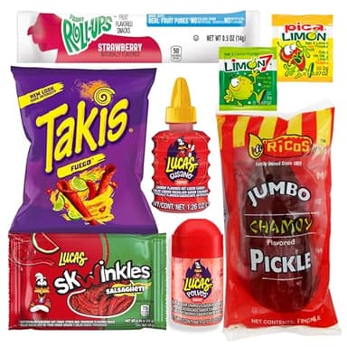 Tiktok Chamoy Pickle Kit With Fruit-Roll-up & Chips, Includes Lucas Gusano, Skwinkles Salsagheti & More by Ma Lit Candy (Ricos Chamoy Pickle)