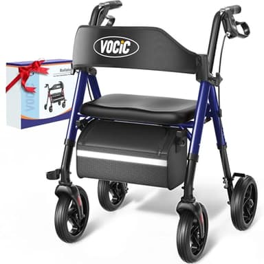 VOCIC Walkers for Seniors, Z21 Rollator Walker with Seat Supports 350lb, 8" Big Wheels for All Terrain, Ergonomic Arc Seat & 6" Ultra Backrest Foldable Walker, Dual Height Adjustment, Lightweight 2025