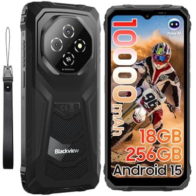 Blackview Fort 1 Rugged Phone Android 15, 18GB+256GB 2TB Expand 10000mAh Battery Rugged Smartphone Unlocked, Gemini AI 6.56 Inch 90Hz, 4G T-Mobile Dual SIM IP69K Waterproof, Fingerprint/NFC/OTG/GPS