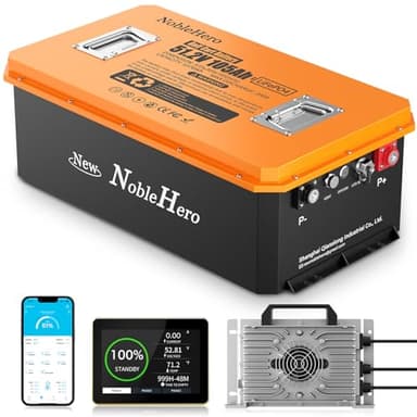 48V 105Ah Lithium Golf Cart Battery, Built-in Smart 200A BMS, 6000+ Cycles Rechargeable LiFePO4 Battery, Max 10.24kW Power Output,With 20A Charger & Touch Monitor & Mobile APP, Perfect for Golf Carts