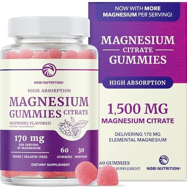 Magnesium Citrate Gummies | Extra Strength for Calm, Relaxation & Digestion | High Absorption Magnesium Gummies for Adults | Vegan, Non-GMO | Raspberry Flavor Mag Gummy | 60 Ct, 1 Month Supply