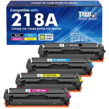 218A Toner Cartridges 4 Pack 3301fdw 3301 218 Compatible for HP 218A 218X Color LaserJet Pro MFP 3301cdw 3201dw 3301sdw Printer High Yield Ink Set W2180A with Chip (Black Cyan Yellow Magenta)