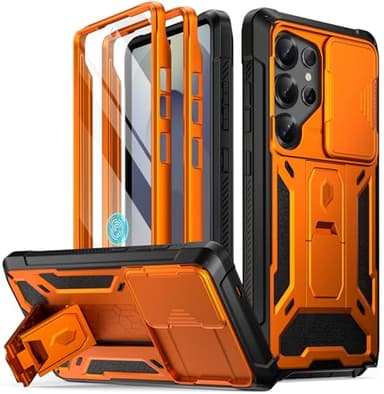 Poetic Spartan Case for Galaxy S25 Ultra 6.9", [Slide Camera Cover] [Screen Protector Works with Fingerprint ID] Military Grade Rugged Shockproof S25 Ultra Phone Case with Kickstand, Metallic Orange