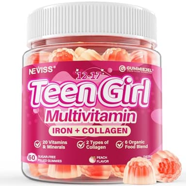 Methylated Multivitamin Gummies for Teen Girls 12-17, Methylfolate, Iron, Collagen, D3 K2, Magnesium, Zinc, Daily Vitamins A C E, B Complex for Teenager Growth, Skin, Bone, Energy - Sugar Free, 60 Cts