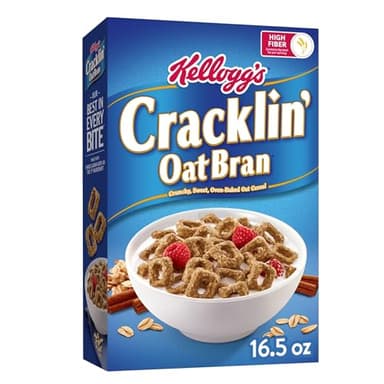 Kellogg's Cracklin' Oat Bran Breakfast Cereal, Fiber Cereal, Family Cereal, Original, 16.5oz Box (1 Box)