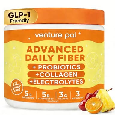 Venture Pal 6-in-1 Fiber Powder Supplement, GLP-1 Friendly, Gut & Digestive Support with Acacia Fiber, Prebiotic & Probiotics, Collagen & Electrolytes, Daily Fiber Powder for Women and Men, Sugar Free