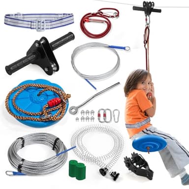 AOBOTE Zip line Kit for Kid and Adults,Zip line Up to 400lbs,Special Retractors and Disc Seats,Zipline Kit for Backyard,Playground Entertainment (80ft)