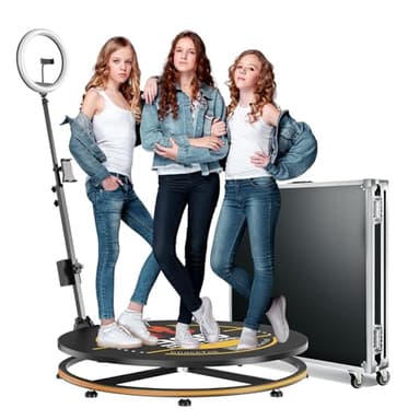JIYANG 360 Photo Booth Machine with Flight Case,360 Photo Booth Machine for Parties with Chacktok VIP,Software APP Remote Automatic Slow Motion Rotating 360 Video Camera Booth for 3-5People(31.5"-CD)