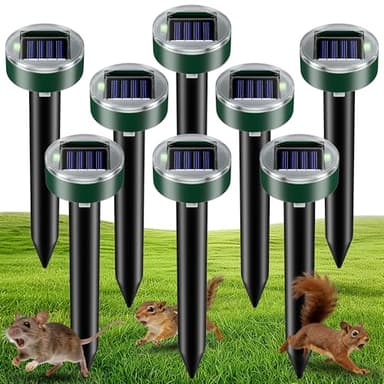 2026 Upgraded Mole & Snake & Skunk & Rabbit Repellent Solar Powered, Ultrasonic Deterrent Effective Get Rid of Gopher Raccoon Vole Groundhog Chipmunk for Yard Lawn Garden (Round Head)