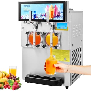 VEVOR Commercial Slushy Machine 2 x 8L/2.1 Gal Double Tank 1800W Stainless Steel Margarita Smoothie Frozen Drink Maker, Cool and Freeze Modes, for Party Cafes Restaurants Bars Home Use, Silver