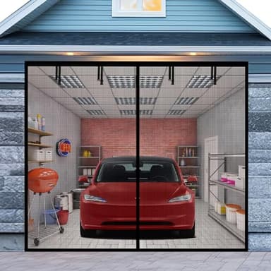 Garage Door Screen for 1 Car Garage 8x7FT, Magnetic Screen Garage with Retractable Fiberglass Mesh and Heavy Duty Weighted Bottom, Easy Assembly & Pass, Hands Free Screen Door Kit