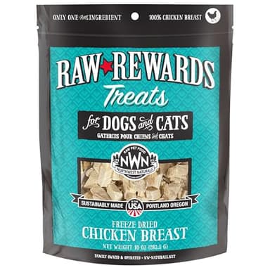 Northwest Naturals Raw Rewards Freeze-Dried Chicken Breast Treats for Dogs and Cats - Bite-Sized Pieces - Healthy, 1 Ingredient, Human Grade Pet Food, All Natural, Proudly Made in USA, 10 Oz