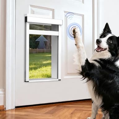 Large Dog Door for Door,Electronic Pet Automatic Door Smart Aluminum Dog Door with Dogbell Activated Auto Lift, Lockable Weatherproof Telescoping Tunnel for Small Pets(Pets Up to 100 Lb)