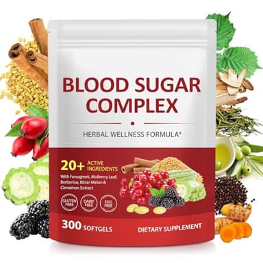 300 Softgels Blood Sugar Complex Supplement | 20+ Active Natural Herbs-Cinnamon, Bitter Melon, Mulberry Leaf, Fenugreek, Berberine, Vitamins for Energy Level, Vitality Support | Clean Ingredients