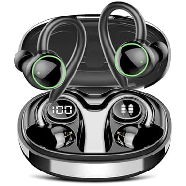 Wireless Earbuds, Bluetooth 5.4 Headphones Sport, Over Ear Buds With ENC Noise Cancelling Mic, 48H, Wireless Earphone With Earhooks, Stereo Deep Bass, IP7 Waterproof Headset for Workout, Black
