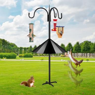 FEED GARDEN 92" Squirrel-Proof Bird Feeder Pole - Heavy-Duty Shepherd's Hook with 3 Hooks, 5-Prong Base & 19" Baffle for Outdoor Feeders & Plants