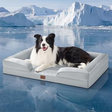 Bedsure Cooling Dog Beds Large Sized Dog - Orthopedic Large Dog Cooling Bed Washable, Dogs Couch Sofa with Waterproof Removable Cover, Pet Bed with Nonskid Bottom, Cooling Grey, 35"