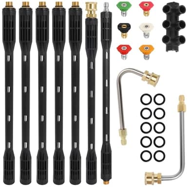 Hoqqf Upgraded Pressure Washer Extension Wand,Up to 115in,4000 PSI Gutter Cleaner Attachment with 6 Tips,1/4"Quick Connect, Leak-Resistant Ring