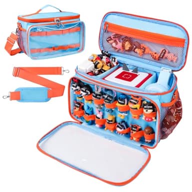 ahzske Carrying Case Compatible with Tonies Box with Clear Front Window, Large Storage Bag with 14 Elastic Bands for Tonies Figures Characters, Travel Organizer Case for Tonie Accessories (Blue)