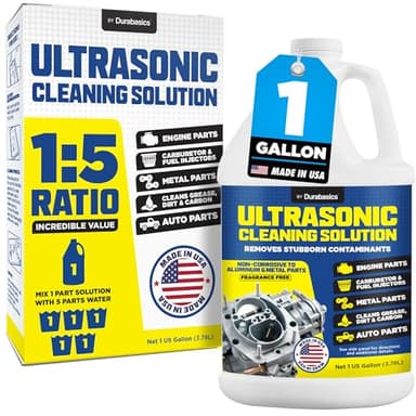 Durabasics [1 Gallon] Ultrasonic Cleaner Solution – Heavy-Duty Parts Cleaner & Carburetor Cleaning Solution – Perfect for Engine & Automotive Parts – Helps Remove Carbon, Grease – Safe on Most Metals