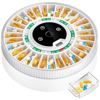 Colorwing® 2025 Smart Pill Dispenser for Seniors - 31-Slot Automatic Medication Organizer with Bluetooth Alarms, Fingerprint & Mechanical Dual Lock, Daily Timed Dispenser (Elderly-Friendly Design)