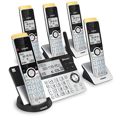 VTech Super Long Range 5 Handset DECT 6.0 Cordless Phone for Home with Answering Machine, 2300 ft Range, Call Blocking, Bluetooth, Headset Jack, Power Backup, Intercom, Expandable to 12 HS