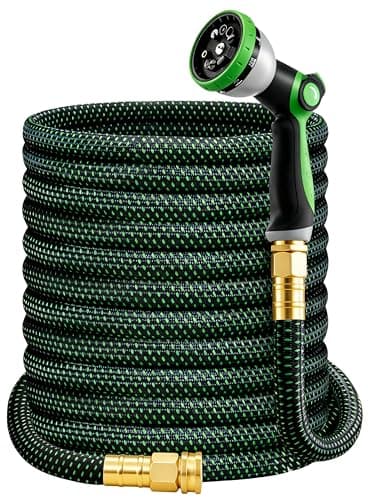 HBlife 50ft Garden Hose, Non Expandable Garden Hose with 10 Function Sprayer Nozzle, Flexible Lightweight Water Hose for Yard, Lawn, Car Wash and Outdoor