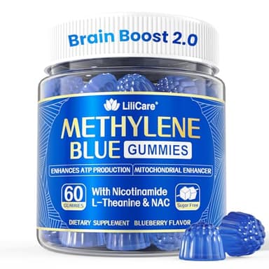 LILICARE Methylene Blue Gummies 7mg Per Serving for Humans | Upgraded Antioxidant & Brain Booster Supplement for Cognitive Function, Energy, Cellular & Mitochondrial Health | Pure, Vegan, 60 Counts