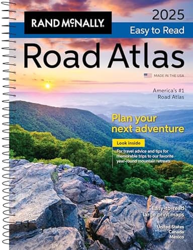 Rand McNally Road Atlas 2025: United States, Canada, Mexico Easy to Read Large Print Maps