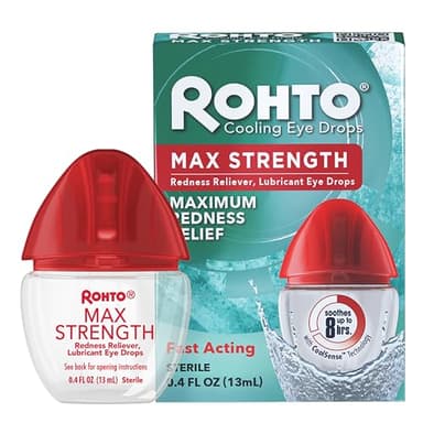 Rohto Max Strength Redness Reliever, Lubricant Eye Drops, Fast, Cooling Relief for Red, Dry, Itchy Eyes, Redness and Dryness Symptom Relief, Soothing Eye Drops, 0.4 fl oz Bottle
