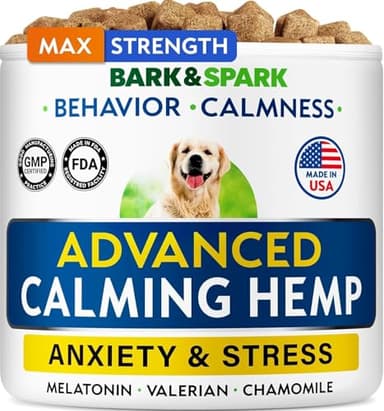 BARK&SPARK Advanced Calming Chews for Dogs - Hemp Chew + Melatonin - Anxiety Relief - Sleep Aid - Relaxing Treats - Stress Relief During Fireworks, Storms, Thunder, Barking