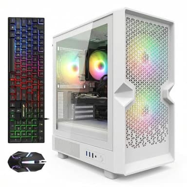 STGAubron Gaming PC Desktop Computer, Intel Core i7 up to 3.9GHz, Radeon RX 580 8G, 32GB RAM, 512GB SSD, WiFi 6, BT 5.0, RGB Fan x3, Windows 11 Home, White