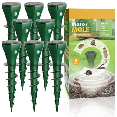 Pexpel Mole Repellent Solar Powered for Lawns, Waterproof Gopher & Groundhog Repellent with Variable Sonic Vibration, Easy Twist Stakes for Yard & Garden, Get Rid of Voles Snakes (8, Green)