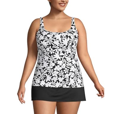 Lands' End Womens Chlorine Resistant Square Neck Tankini Top Black Havana Floral Regular 6