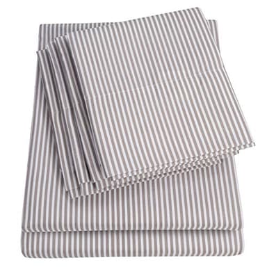 Cal King Size Bed Sheets - 6 Piece 1500 Supreme Deluxe Collection Deep Pocket Ultra Soft California King Sheet Set Bedding - 2 Extra Pillow Cases, California King, Classic Stripe Gray