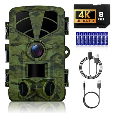 Trail Camera, 4K 48MP WiFi Game Camera with Night Vision, 0.1s Trigger Motion Activated, 120°Wide Angle, IP66 Waterproof, Bluetooth Cell Phone with Low Glow Infrared LEDs for Outdoor Wildlife