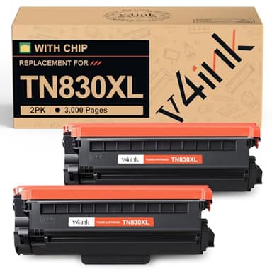 v4ink Compatible TN830XL Toner Cartridge Ink for Brother HL-L2460DW Printer Replacement for TN830XL TN830 TN-830 Toner Set for DCP-L2640DW HL-L2405W HL-L2400D MFC-L2820DW HL-L2480DW Printer (2 Black)