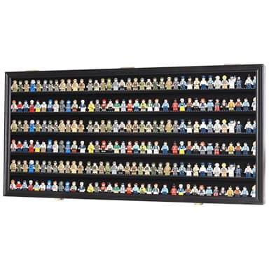 DisplayGifts Toy Minifigures Miniatures Display Case Frame Wall Cabinet Stand 200 Toys Dust Protection Black