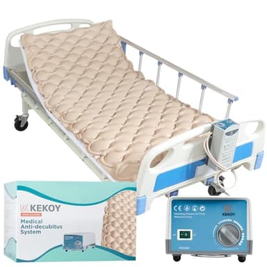 Kekoy Alternating Air Pressure Mattress Pad, Bed Sore Prevention, Hospital Bed Mattress Topper with Whisper Quiet Pump & Waterproof Heat Resistant Ulcer Cushion Pad for Home Use 75" x 35"-Beige
