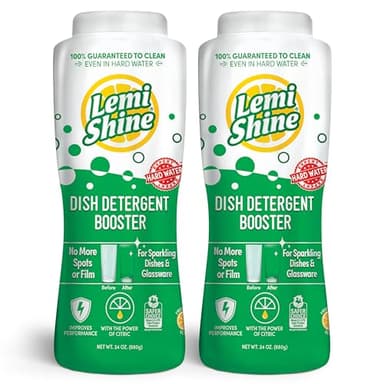 Lemi Shine Natural Dish Detergent Booster - Hard Water Stain Remover - Multi-Use Citric Acid Cleaner - 24 oz (2 Pack)