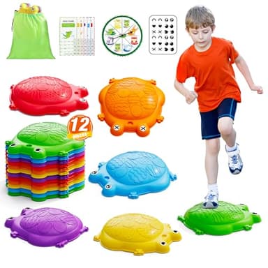 HYES Stepping Stones for Kids, 12PCS Non-Slip Balance Steps Stones for Toddler 1-3, Obstacle Courses Sensory Toys, Coordination Game Gift for Boys Girls Indoor Outdoor Play Ages 3-5