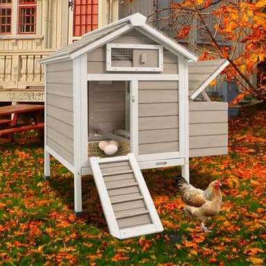Ketive Chicken Coop Chicken House Outdoor with Removable Trays, Wooden Rabbit Hutch Poultry Cage with Nesting Box, Indoor Hen House Chicken Cage with Ramp for Garden Backyard (32"L x 23.6"W x 36.6"H)