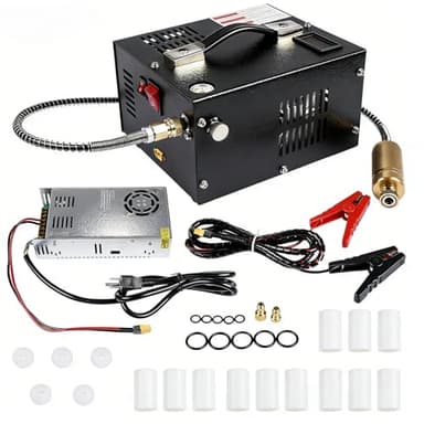 4500PSI Portable PCP Air Compressor, 12V DC/110V AC, Fast Inflation for Paintball, Air Rifle, Scuba Tank, Built-in Fan, Oil Free, Lightweight & Easy to Carry, Black Mixizap