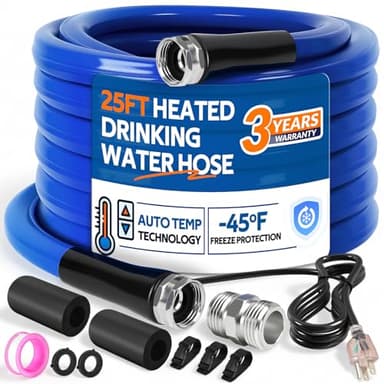 25FT Heated Water Hose for RV, Heated Drinking Water Hose, Upgraded -45°F Freeze Proof, All-Season Anti-Freeze Hose, Easy Set up, RV Accessories for Campers, Livestock,with Storage Bag