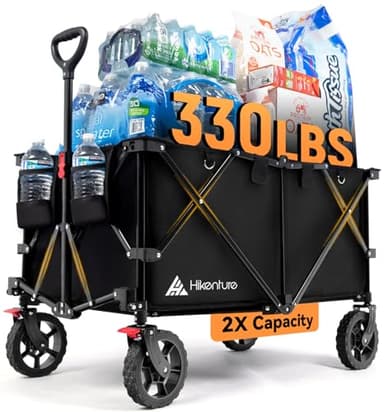Hikenture Collapsible Wagon 330LBS Capacity, 200L Extra Large Wagons Carts Foldable, Heavy Duty Folding Wagons with All-Terrain Wheels, Utility Beach Cart for Outdoor Garden, Black