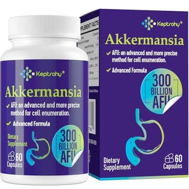 Keptrohy 300 Billion AFU Akkermansia Muciniphila - A Live Probiotics for Women Men, Supports GLP-1 Digestive Gut, Immune & Overall Health, Enhances Gut Digestive Lining function, 60 Count (Pack of 1)