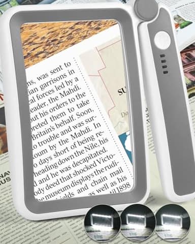 AKKYCVS Magnifying Glass with Light, Rechargeable 5X Large Page Magnifier for Reading, Folding Handheld Dimmable, LED Lighted Rectangle Magnifier for Reading Book Small Print for Seniors Low Vision