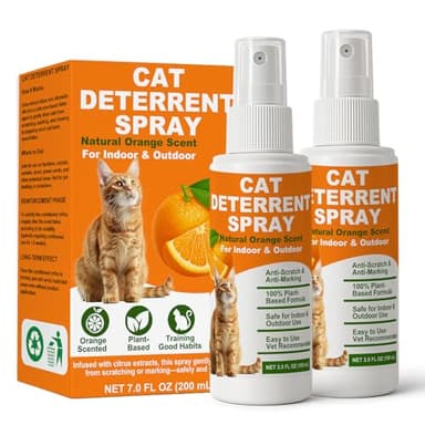 Cat Deterrent Spray 2 Pack, Natural Non-Toxic Plant Based Anti-Scratch & Anti-Marking Spray for Cats & Kittens, Orange Scent Pet Training Aid, Safe for Pets, Indoor Outdoor Furniture, Protector