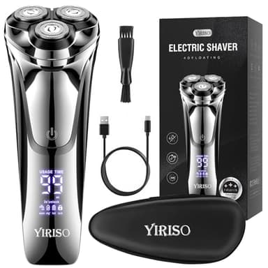 YIRISO Electric Razor for Men, 90Min Long-Lasting Rotary Shaver with 4D Floating Head & LCD Display, Ultra Smooth for Sensitive Skin, IPX6 Waterproof, USB-C Fast Charge, with Travel Case - Ideal Gift